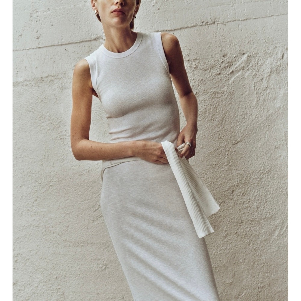 ENZA COSTA Textured Knit Sleeveless Maxi Dress Womens Small Off White Crew neck - Picture 16 of 16